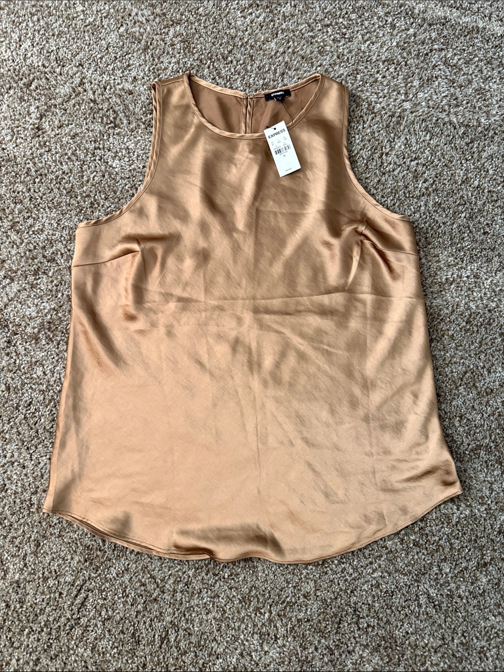 Express Satin Camisole Tank Top in Camel Beige